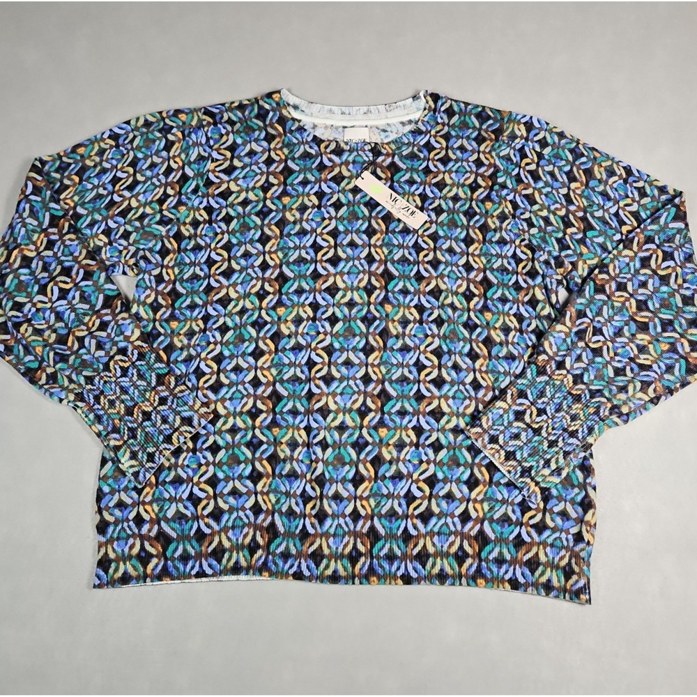 Nic + Zoe Womens Multicolor Geometric Crew Neck Sweater Size XL NWT